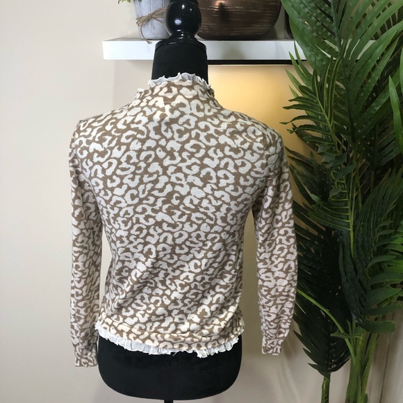 J. Crew Merino Wool Leopard Tan White Front Button Cardigan Sweater Medium - Picture 5 of 5